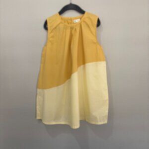 BC gold and light yellow sleeveless dress, one button back closure